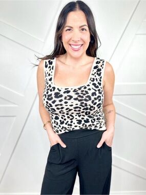 white birch Leopard Print Square Neck Tank - Cream & Black